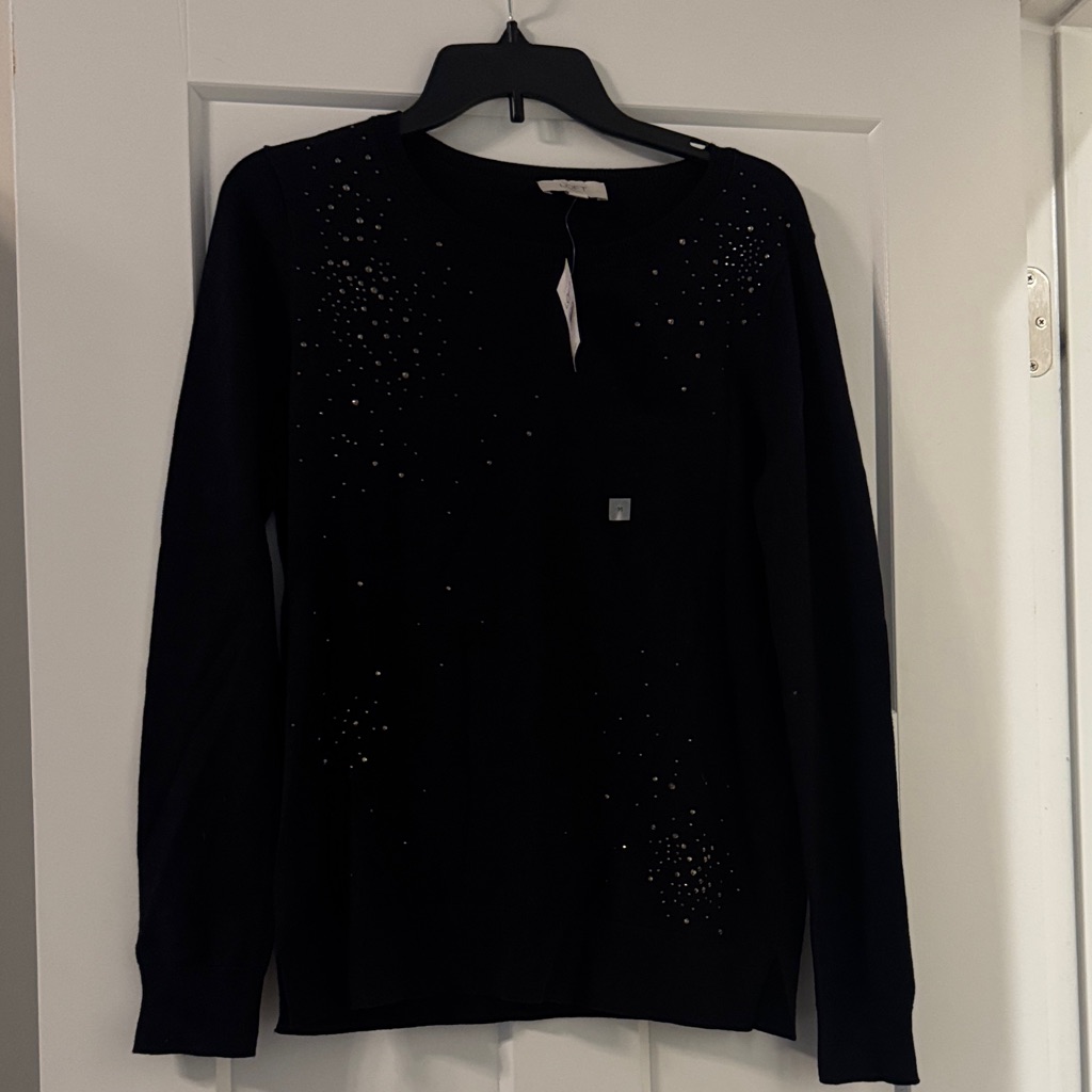 Loft Black Long Sleeve Top With Silver Accents